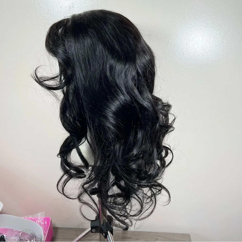 UNICE Loose Wave Human Hair Glueless Pre Cut Curtain Bang 20 Inch Wig